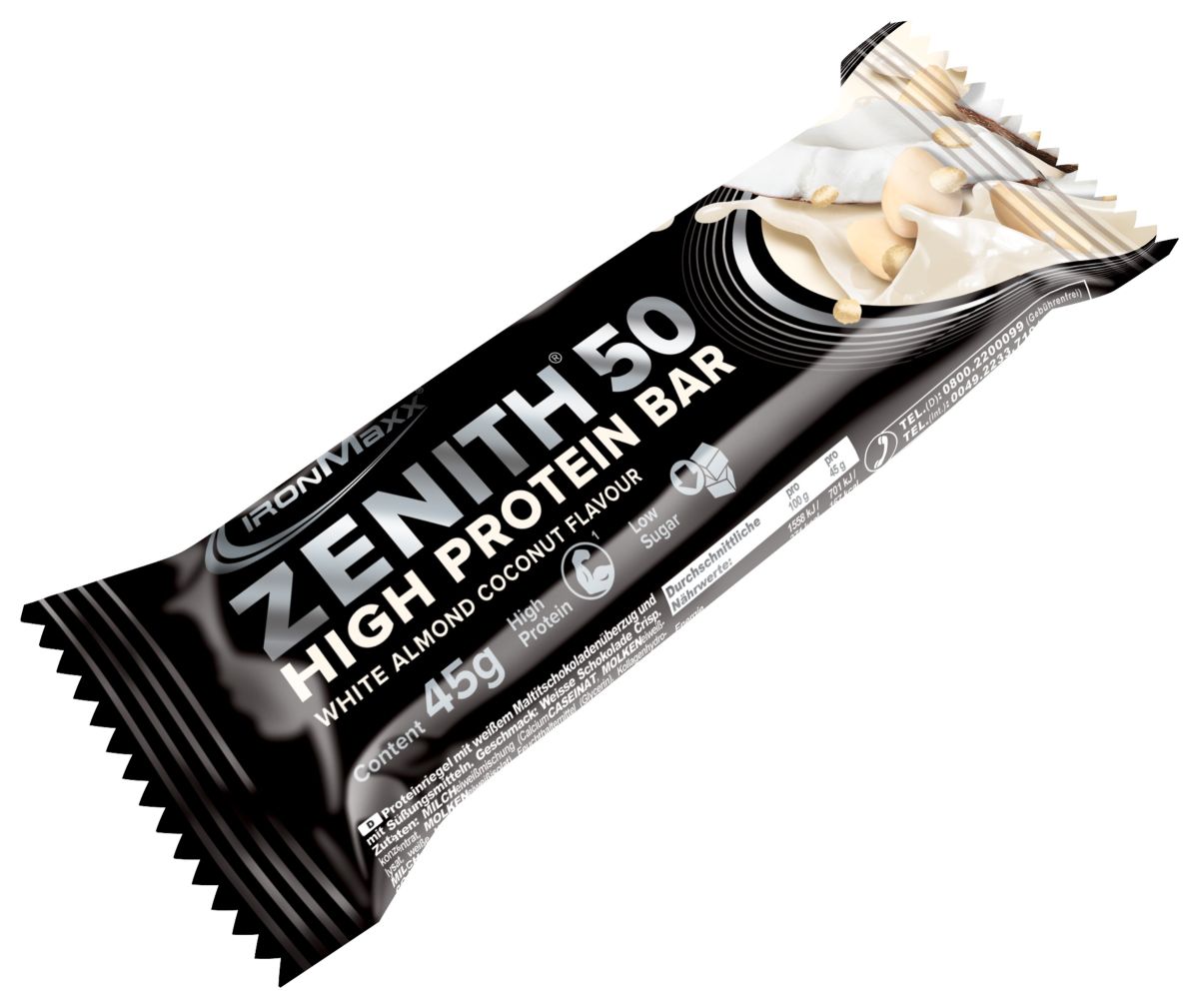IronMaxx 50% Zenith® Protein Bar - White Almond Coconut Crisp 45g