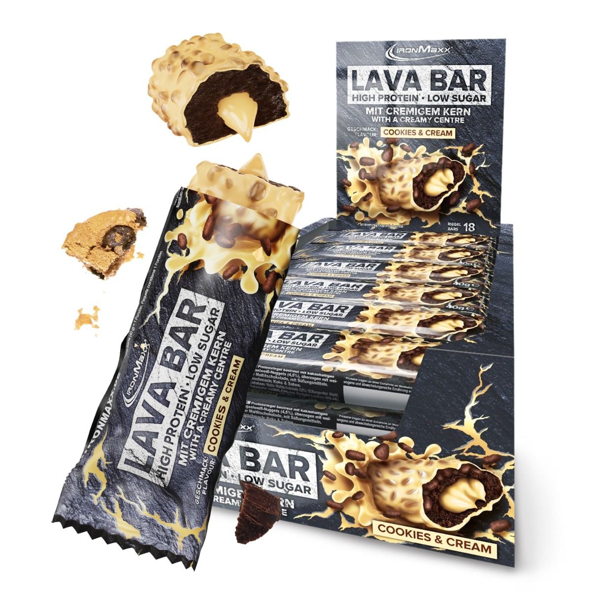 IronMaxx Lava Bar Protein Bar - Cookies and Cream 18 x 40g