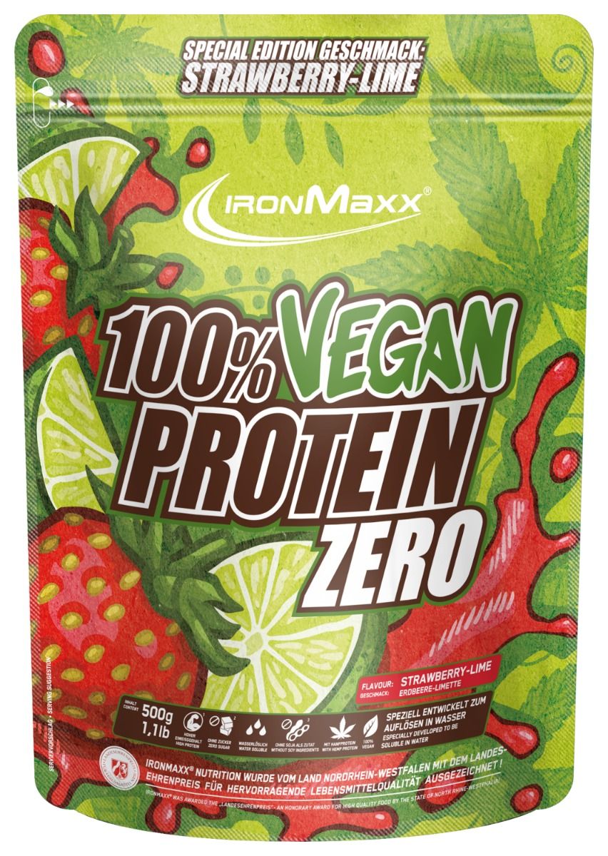 IronMaxx 100% Vegan Protein Zero - Strawberry Lime 500g
