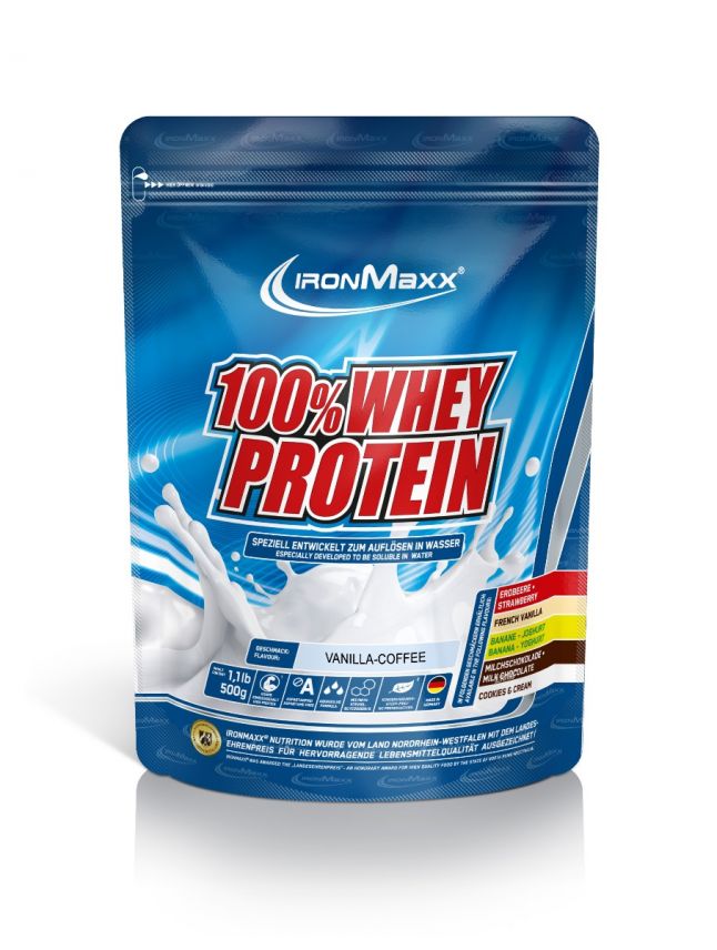 IronMaxx 100% Whey Protein Pulver Molke wasserlöslich, Geschmack Vanilla Coffee, 500 g Beutel (1er Pack)