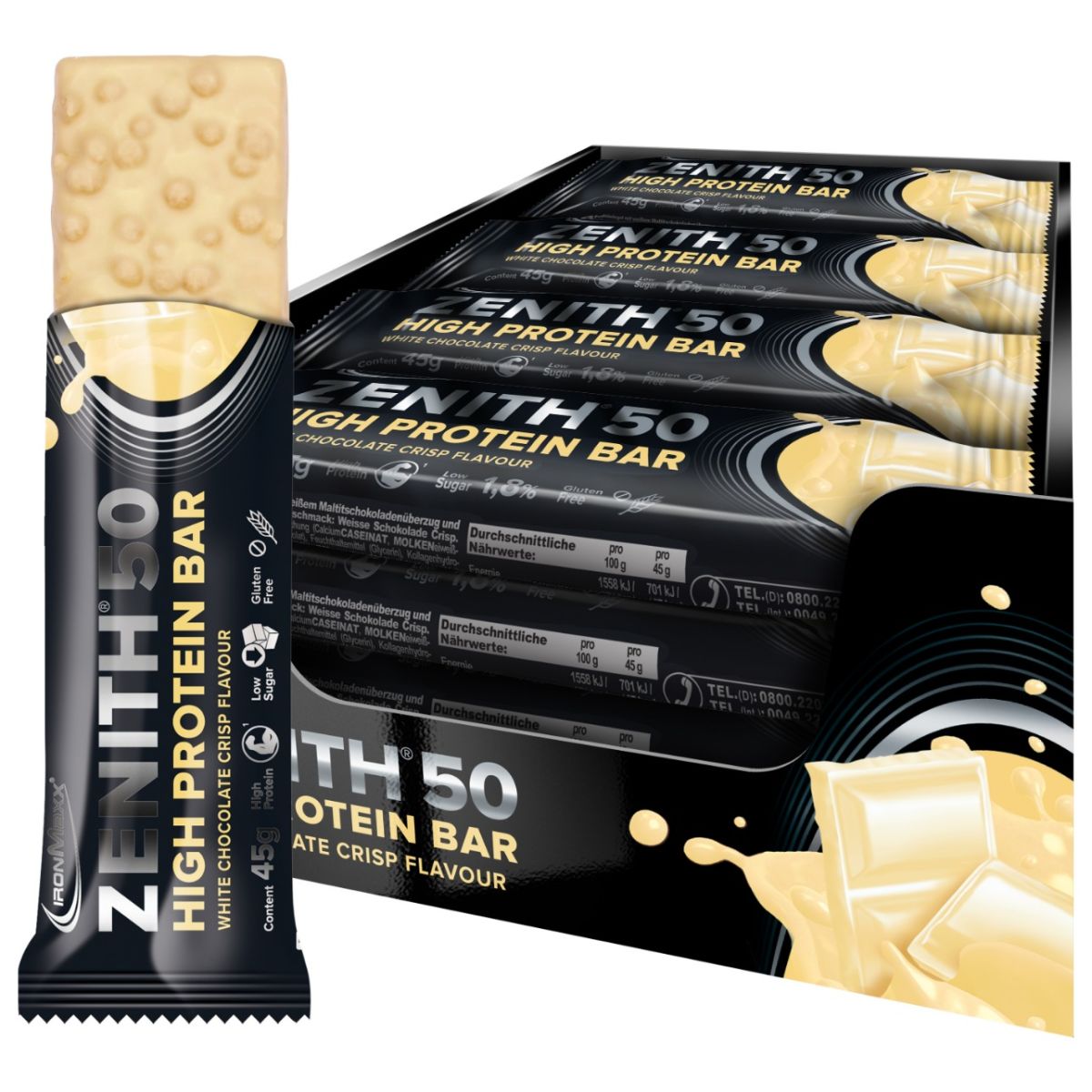 ZENITH 50 Proteinriegel (16x45g) - White Chocolate Crisp